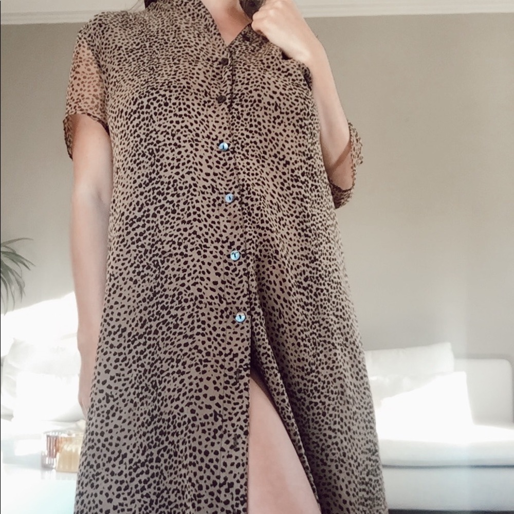 Vintage cheetah chiffon button down dress